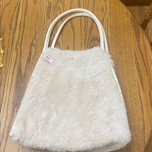 NWT VICTORIA'S SECRET IVORY FAUX
FUR GOLD VS LOGO FUZZY
CARRYALL TOTE BAG PURSE